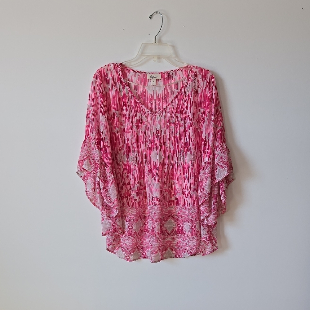 2/$12 Sheer Pink Patterned Women's Top - Picture 2 of 6